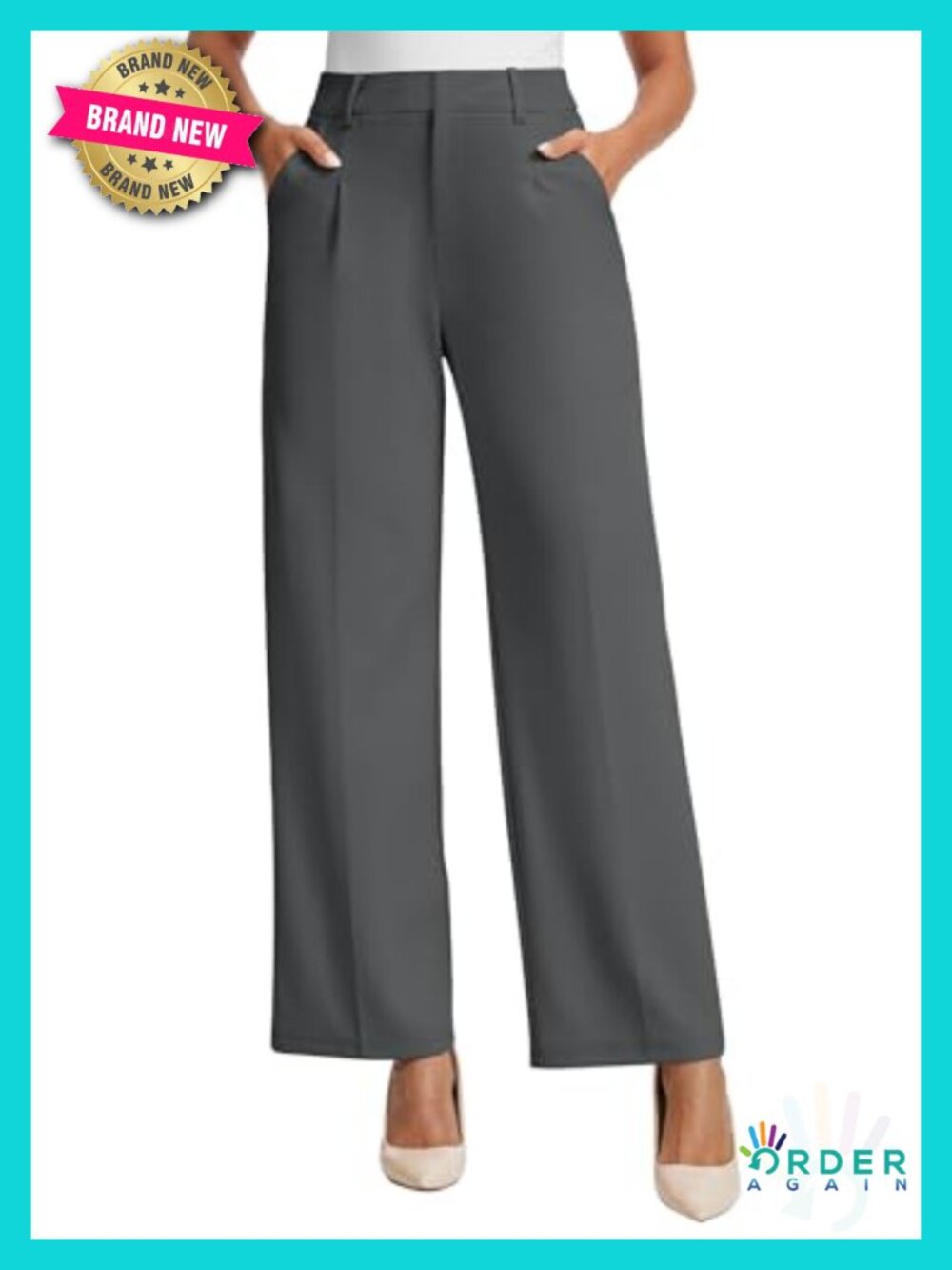 Wide Leg Dress Pants High Waisted Stretchy Work Trousers with Pockets